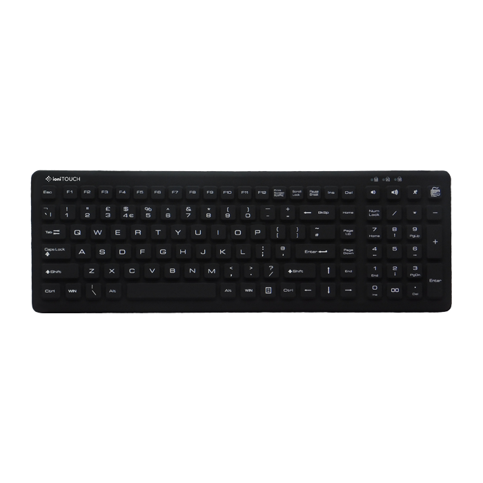 ioniTOUCH™ Quick-Clean 110 Key Rubber Antimicrobial Waterproof QWERTY Keyboard (Wired)