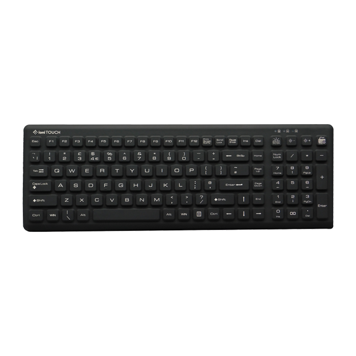 ioniTOUCH™ Quick-Clean 110 Key Rubber Antimicrobial Waterproof BACKLIT QWERTY Keyboard (Wired)