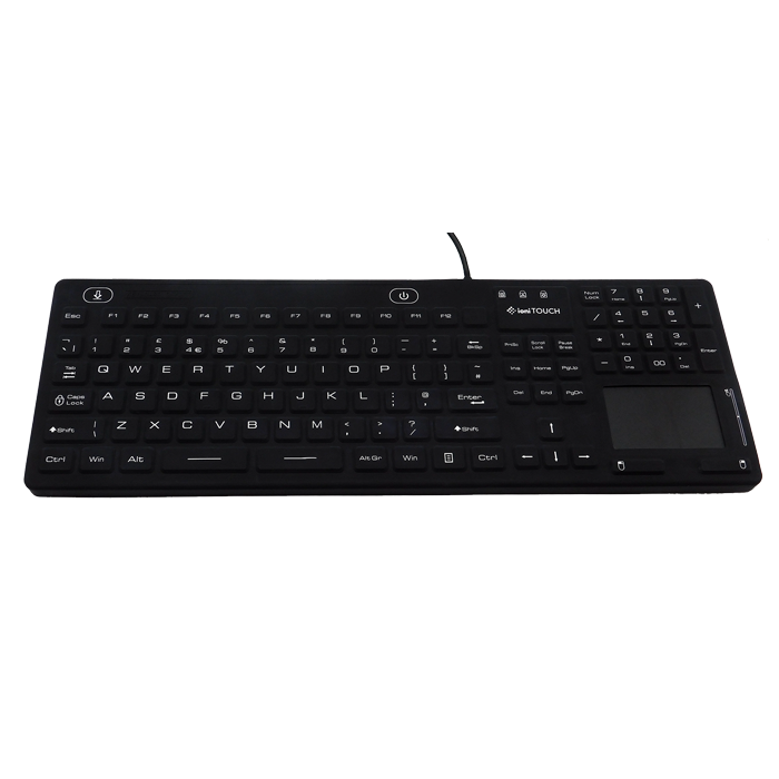 ioniTOUCH™ Quick-Clean, 106 Key, Rubber, BACKLIT Antimicrobial Medical Keyboard Series with Integrated 2 Button Touchpad (Wired)
